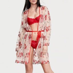Victoria's Secret Floral Embroidery Sheer Mesh Robe